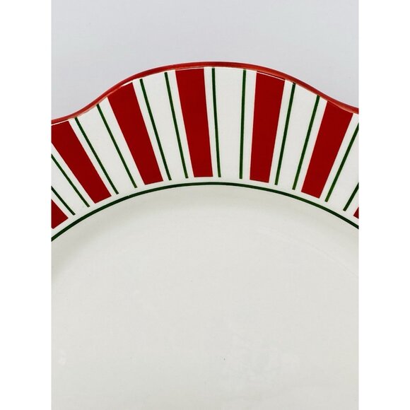 Pier 1 Imports Red Green Stripe Candy Cane 11” Dinner Plate Scalloped Christmas - Picture 4 of 9